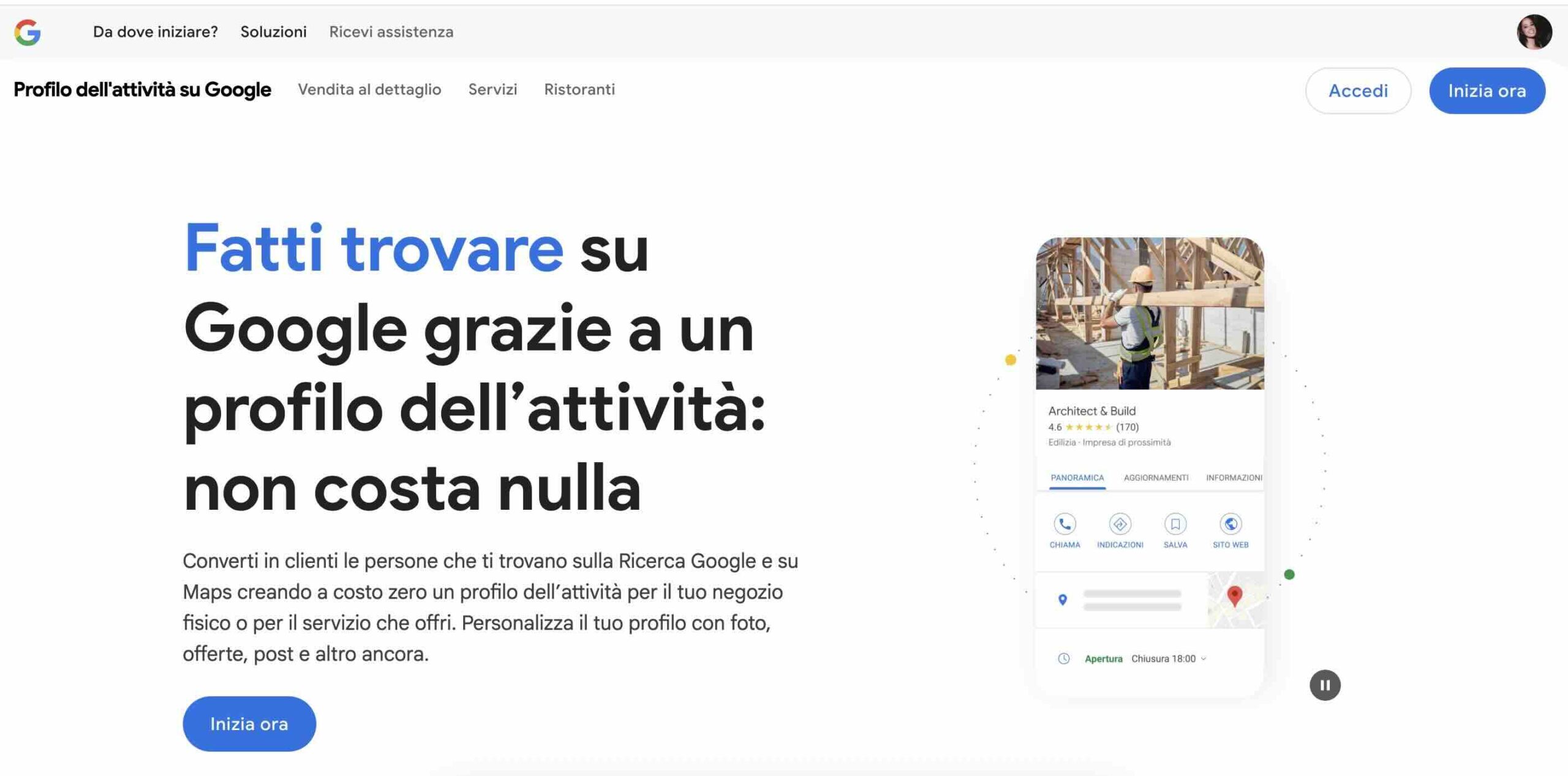 Primo step per creare un profilo attività