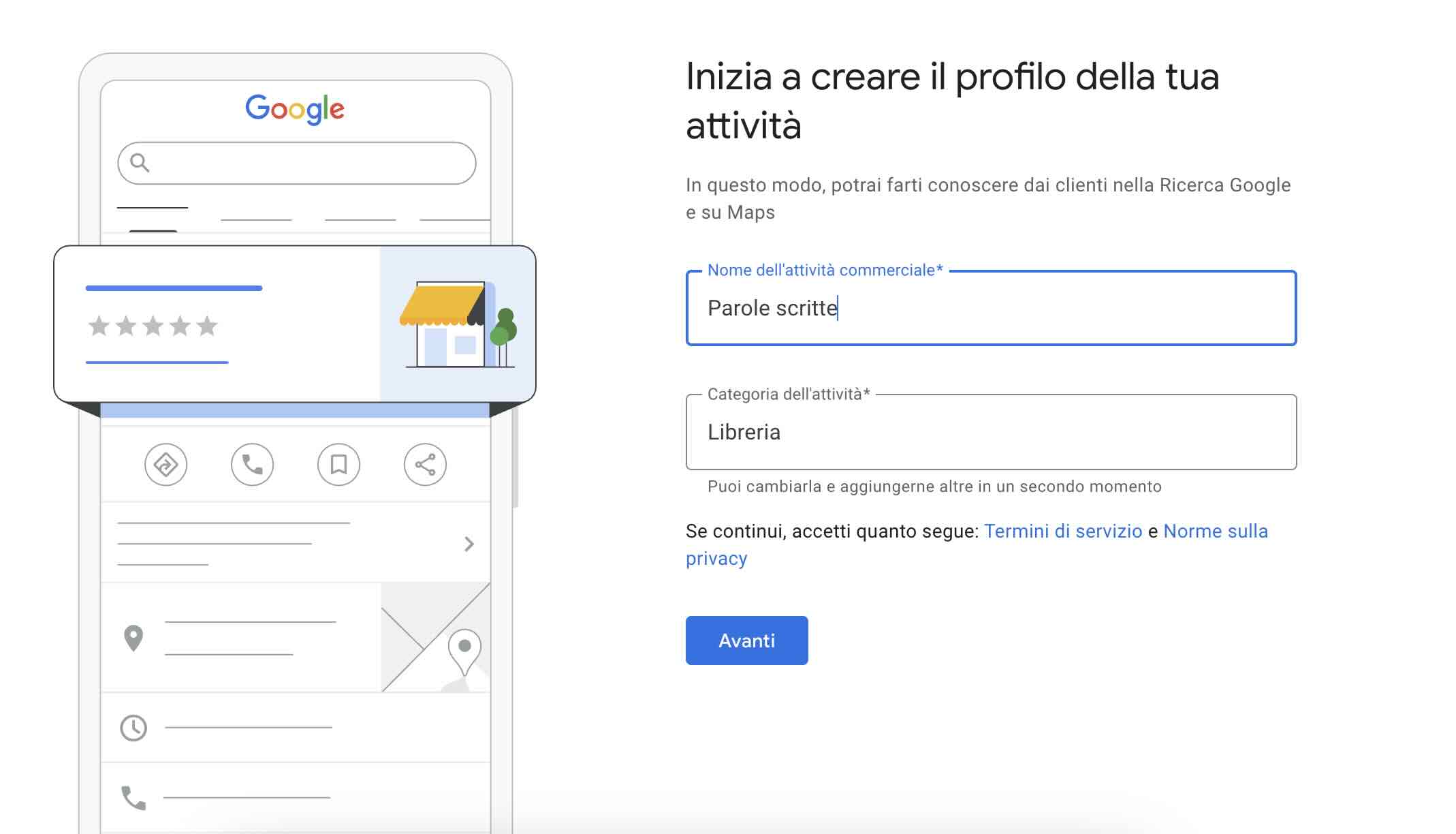 Inserisci il nome della tua attività su GBP