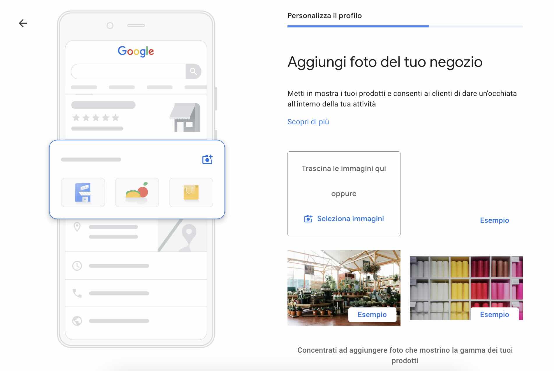 Aggiungi foto e video che mostrino prodotti