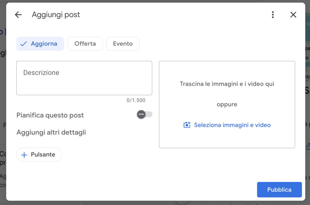 Pubblicare post Google Business Profile
