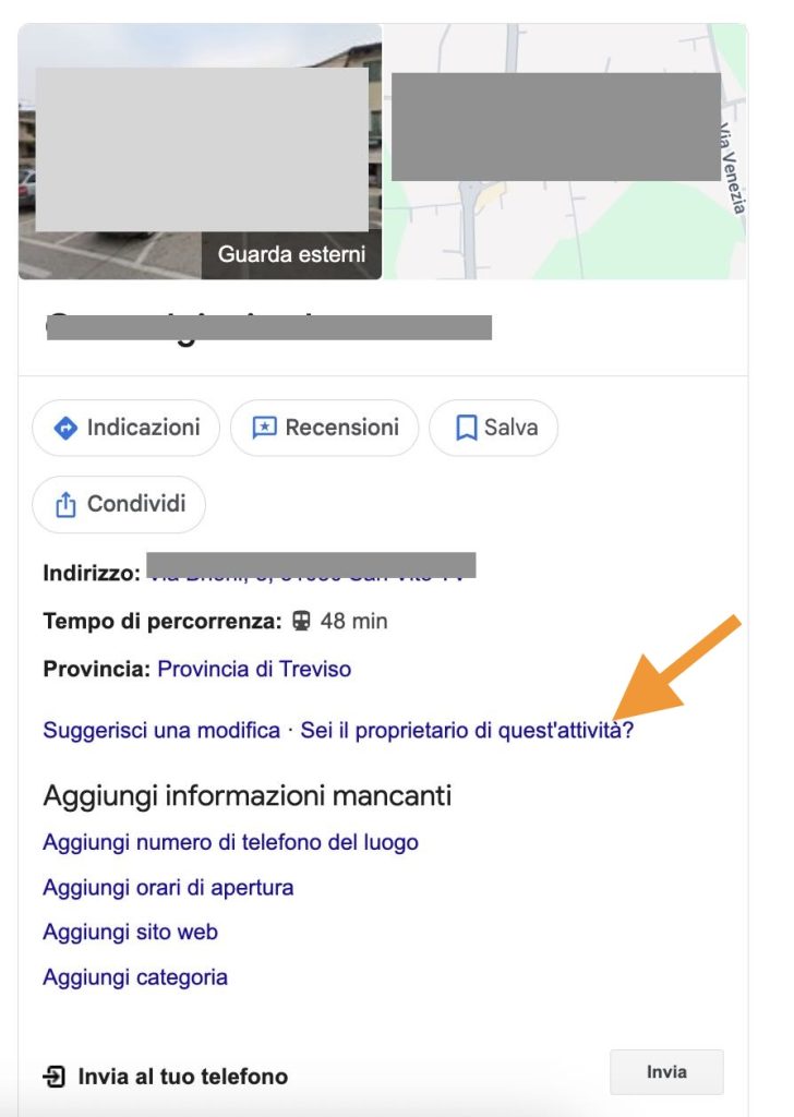 Rivendica proprietà dell'attività